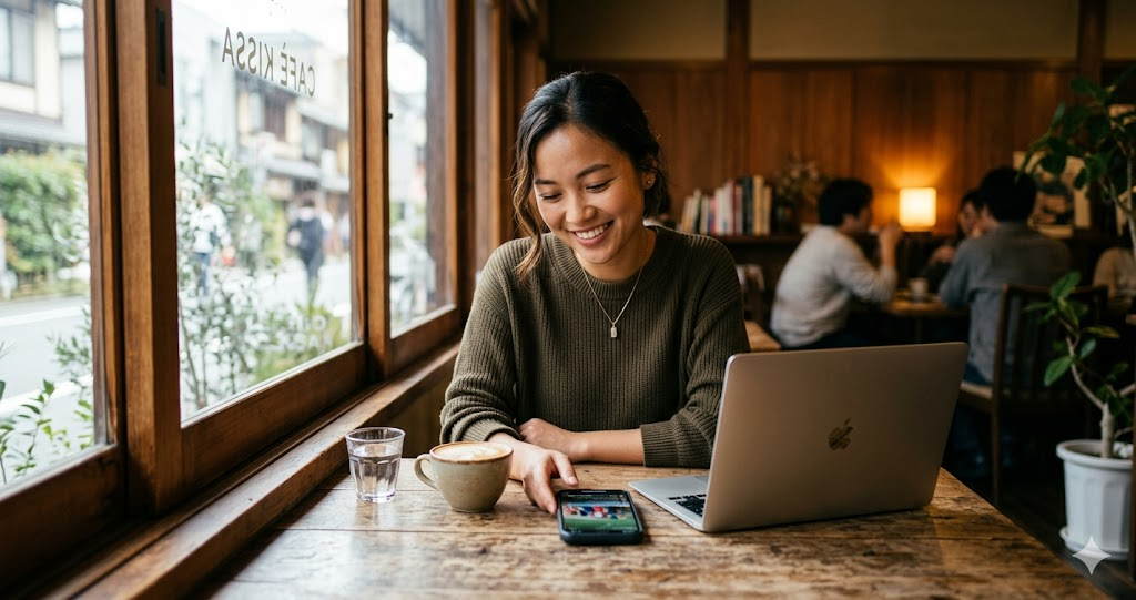 LPモバイル100GBプラン：節約する若い女性