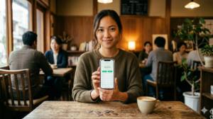 スマホ代0円：ポイ活で節約する女性
