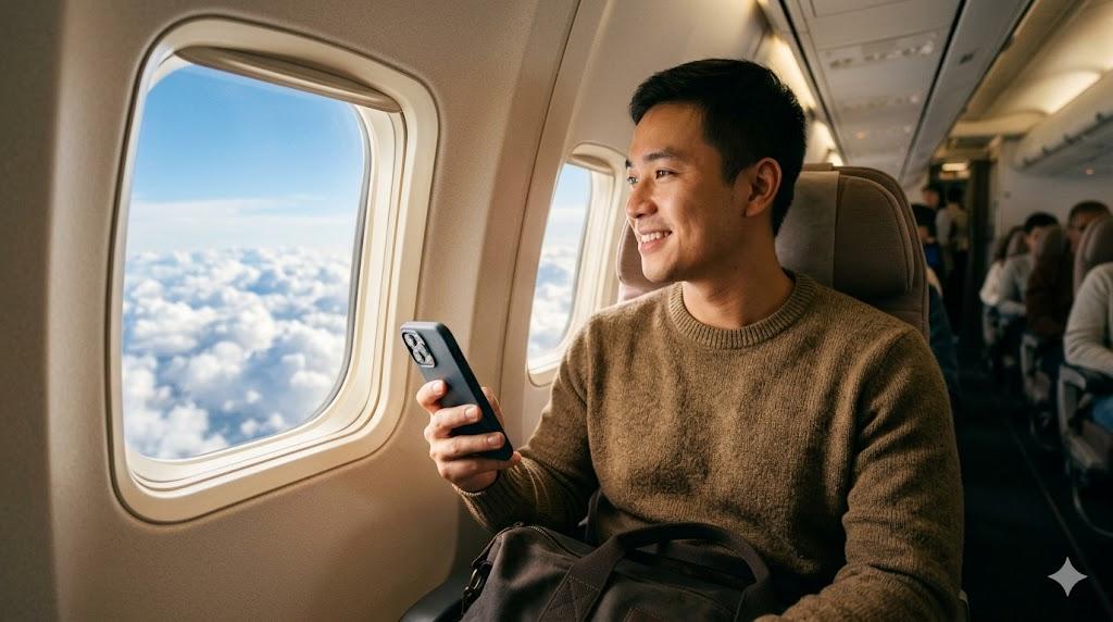 楽天モバイル海外利用：飛行機から見る景色